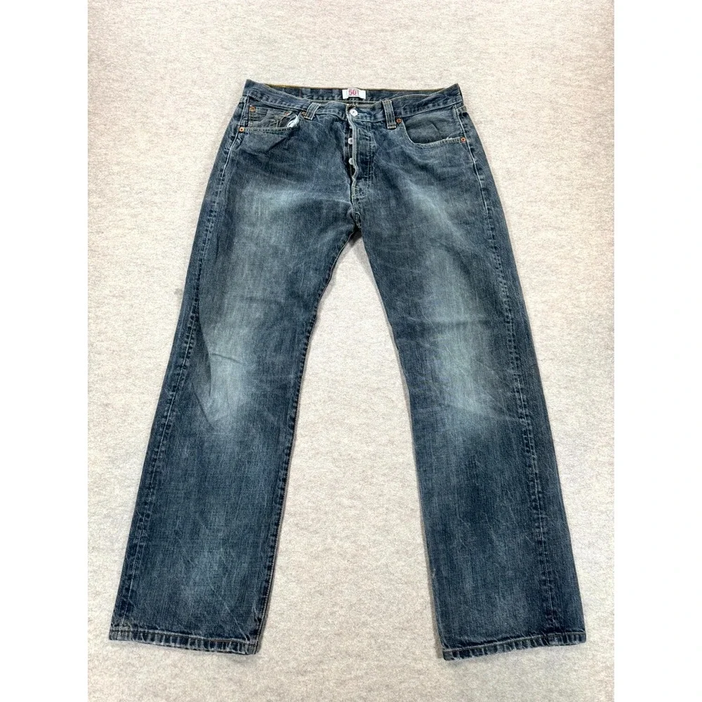 Levi's 501 Original Jeans Mens 36x32 Blue Denim Grunge Button Fly Straight Leg